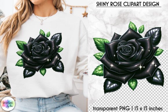 Black Rose Clipart with Glitter Texture
