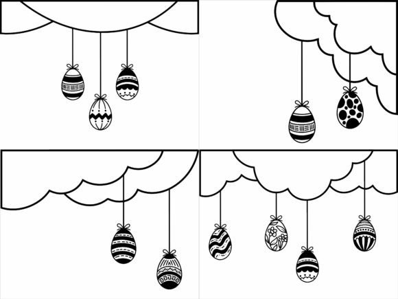 Easter Eggs Border Line Art