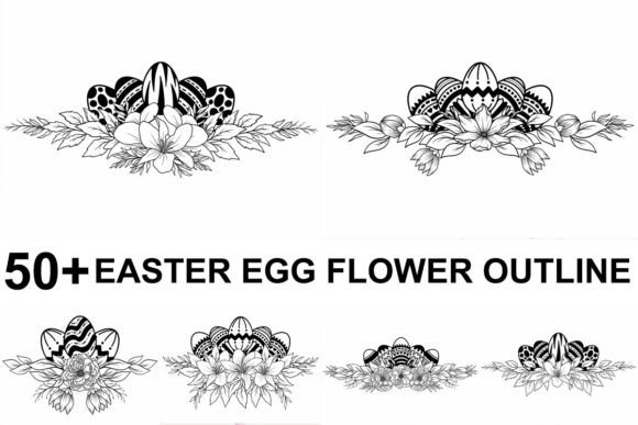 Easter Eggs Flower Outline Illustration