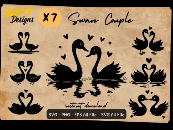 Elegant Swan Couple Silhouette SVG